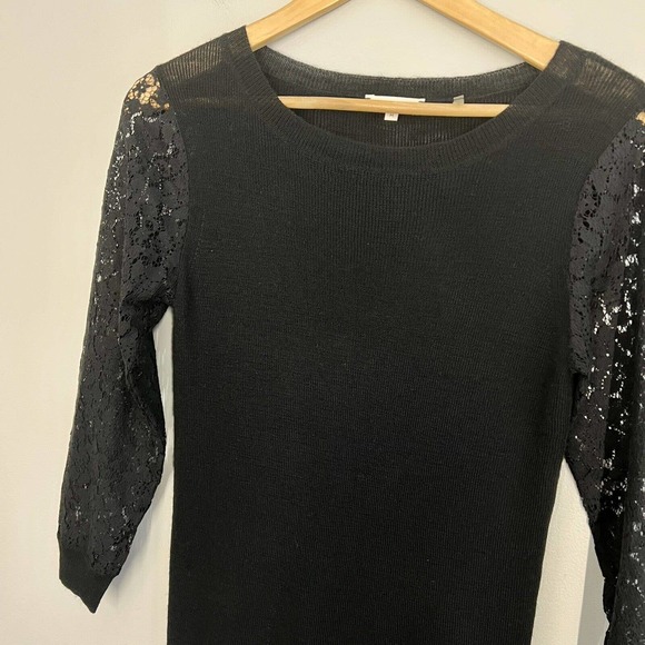 REBECCA TAYLOR Wool Alpaca Blend Sweater with Lace Shoulder Detail Black Size S - Picture 3 of 6